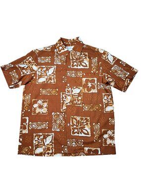 Vintage Malihini Hawaii For Liberty House Brown Hawaiian Shirt Size L